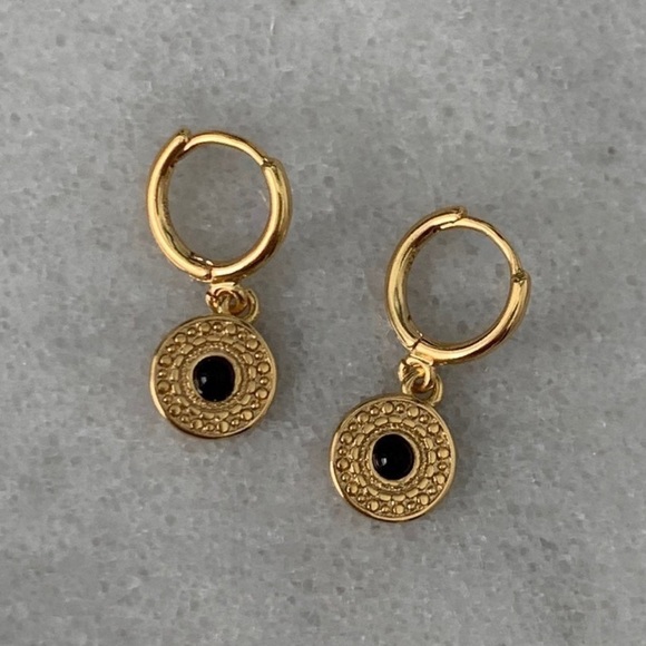 Modest Lu Jewelry - Gold Disc Boho Dangle Huggie Hoop Earrings 

Brand New